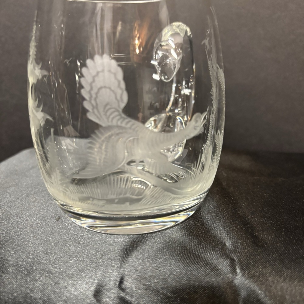 Moser Vtg Crystal Etched Glass Bird Hunting Falling Geese Mug Stein BARWARE